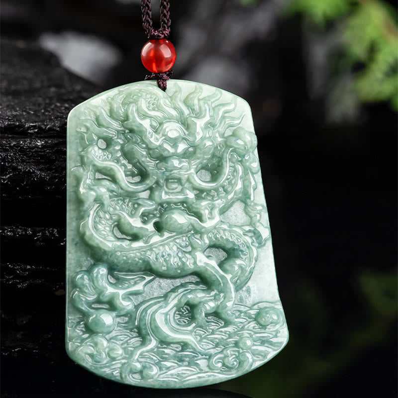 Buddha Stones Natural Jade Chinese Zodiac Dragon Sea Luck String Necklace Pendant Fortune Jewel