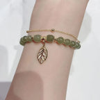 Fortune Jewel Jade Leaf Ginkgo Tulip Peanut Fu Character Luck Beaded Bracelet