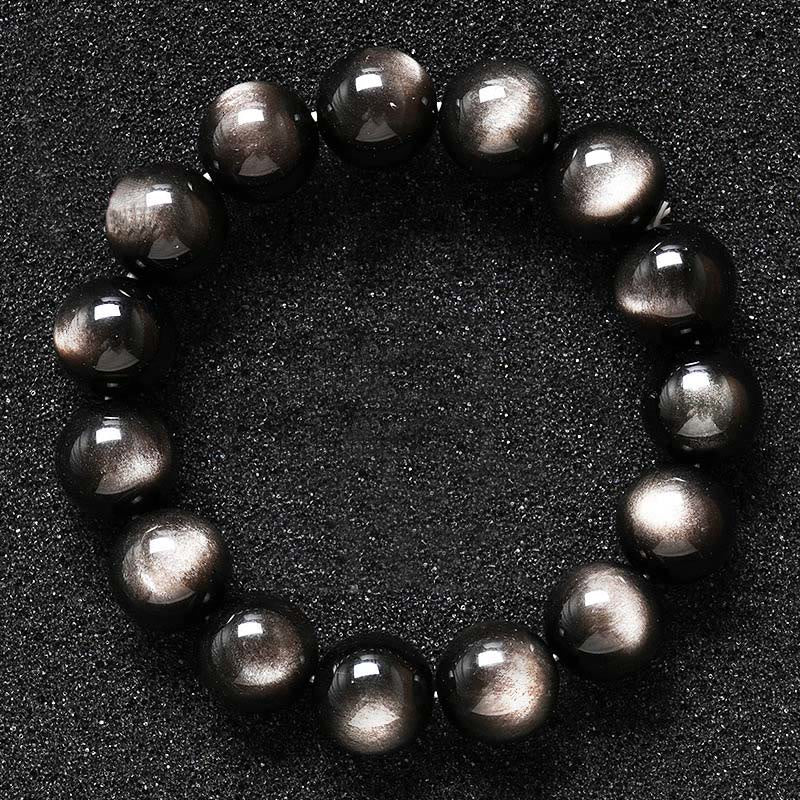 Fortune Jewel Natural Silver Sheen Obsidian Soothing Protection Bracelet
