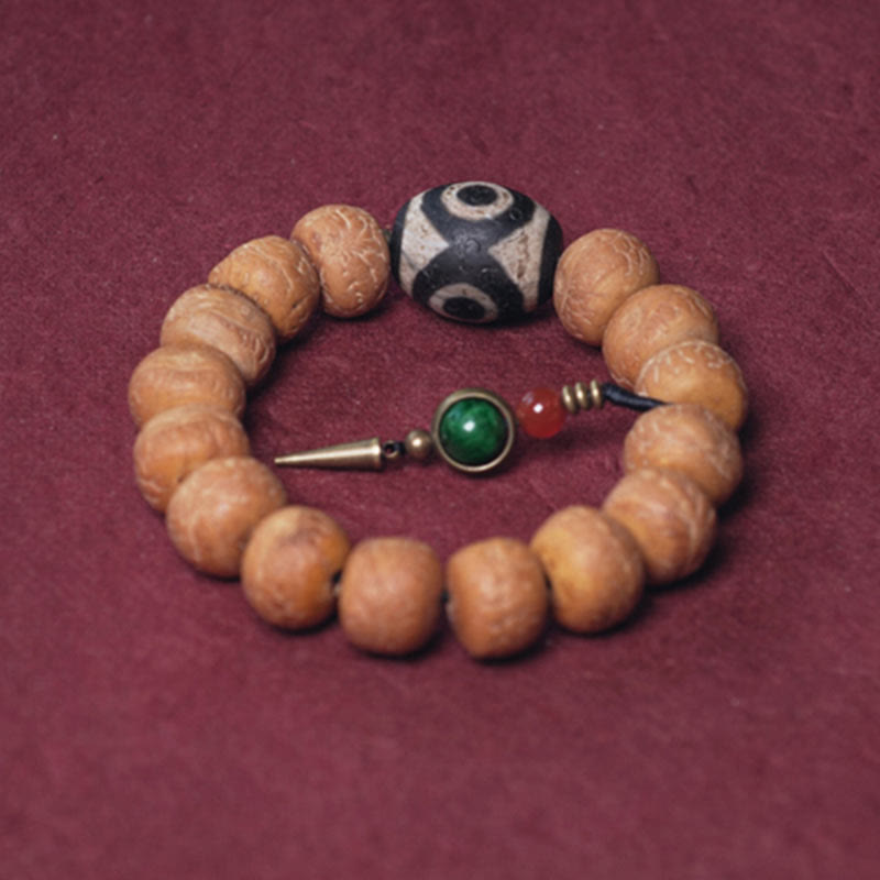 Fortune Jewel Tibet Bodhi Seed Dzi Bead Peace Charm Wrist Mala Bracelet