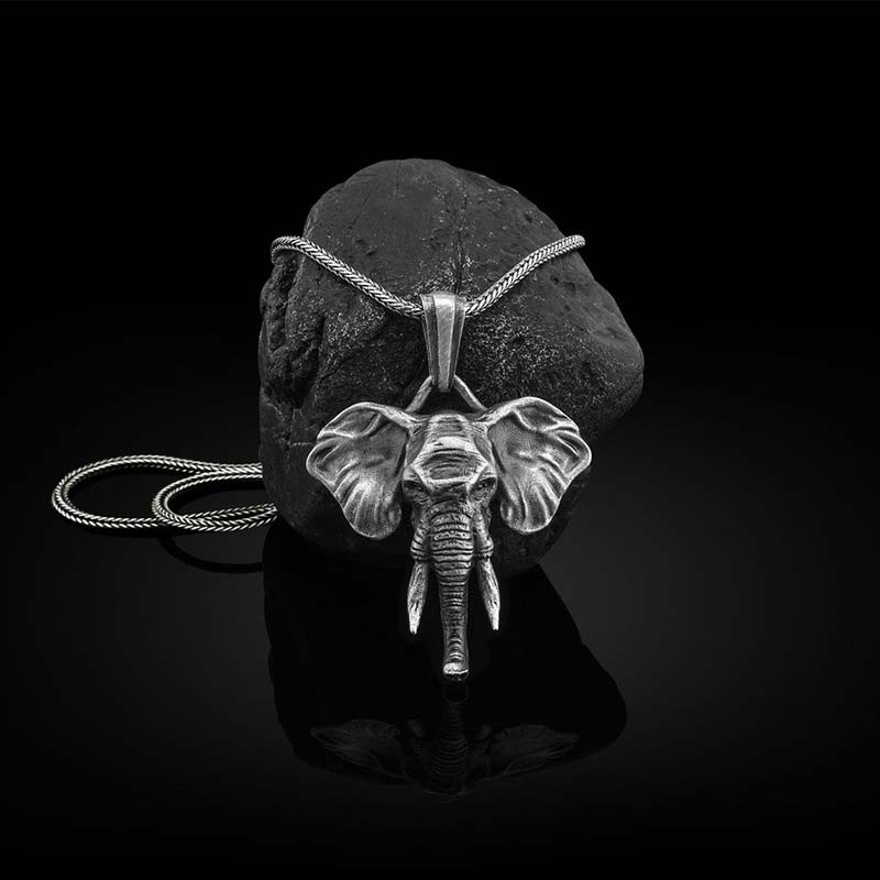 Fortune Jewel Elephant Pewter Titanium Steel Strength Necklace Pendant