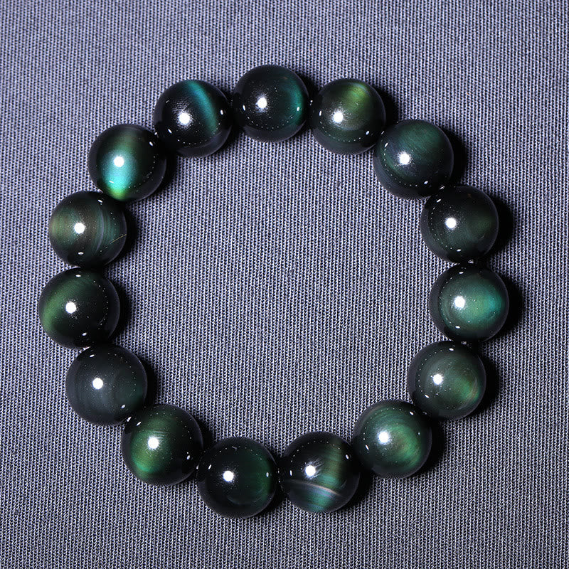 Fortune Jewel Natural Green Eye Obsidian Wealth Bracelet