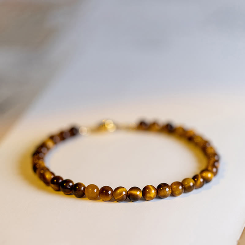 Fortune Jewel 14K Gold Plated Natural Tiger Eye Stone Courage Protection Bracelet