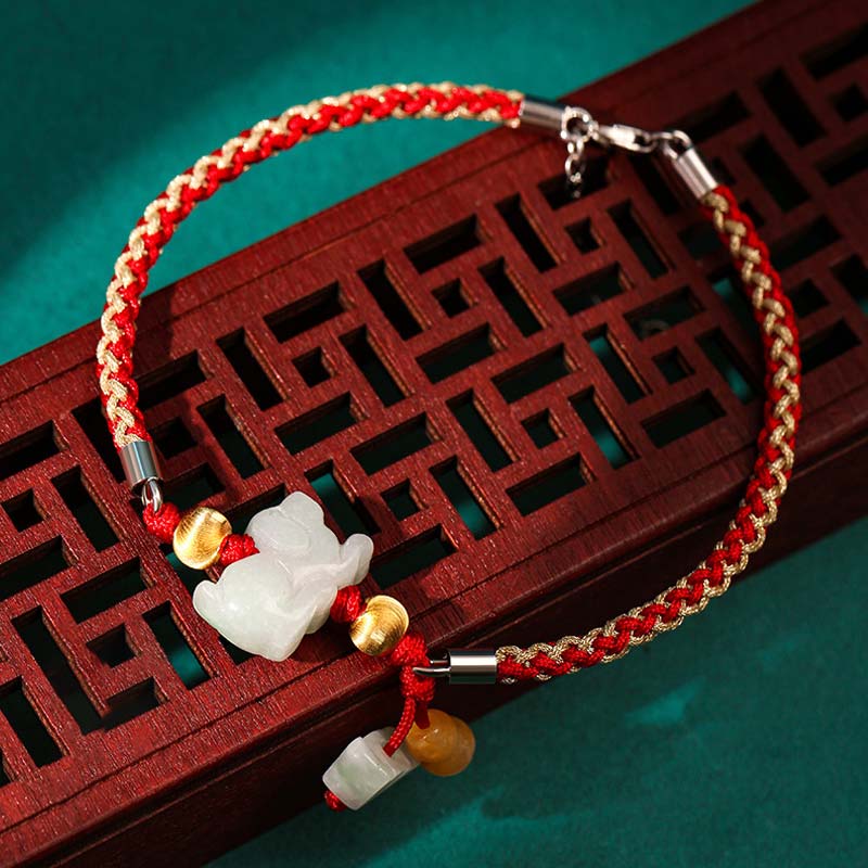 Fortune Jewel Chinese Zodiac Jade Prosperity Red String Bracelet Anklet - Fortune Jewel