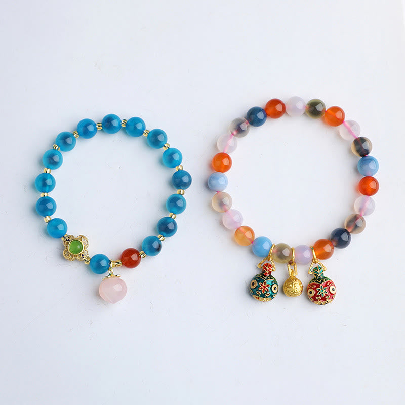Fortune Jewel Colorful Candy Agate Gold Swallowing Beast Family Peach Harmony Charm Bracelet