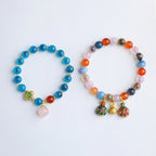 Fortune Jewel Colorful Candy Agate Gold Swallowing Beast Family Peach Harmony Charm Bracelet