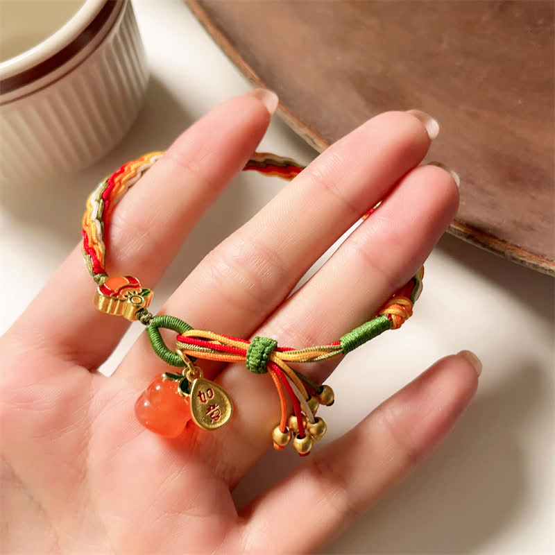 Fortune Jewel Persimmon Red Agate Strength Reincarnation Knot Braid String Bracelet