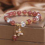 Fortune Jewel Natural Strawberry Quartz Love Healing Butterfly Charm Bracelet