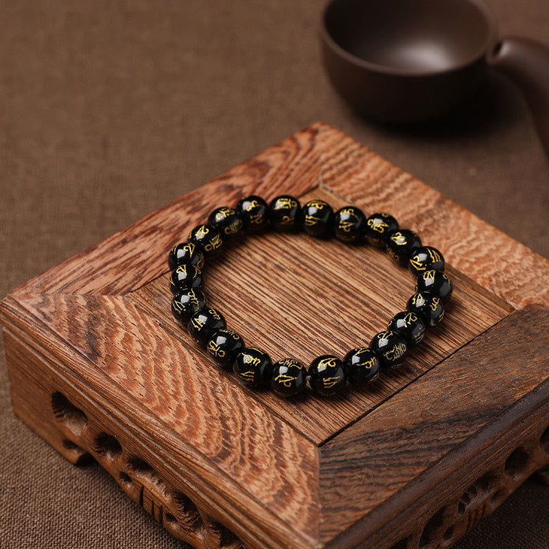 Fortune Jewel Tibet White Crystal Black Onyx Om Mani Padme Hum Meditation Bracelet
