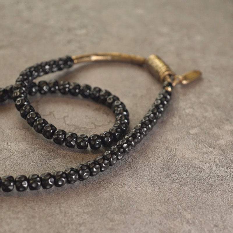 Fortune Jewel Retro Coconut Shell Brass Copper Happiness Triple Wrap Bracelet