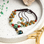 Fortune Jewel Wenge Wood Green Aventurine Balance Protection Anklet