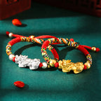Fortune Jewel 999 Sterling Silver PiXiu Wealth King Kong Knot String Braided Kids Child Bracelet