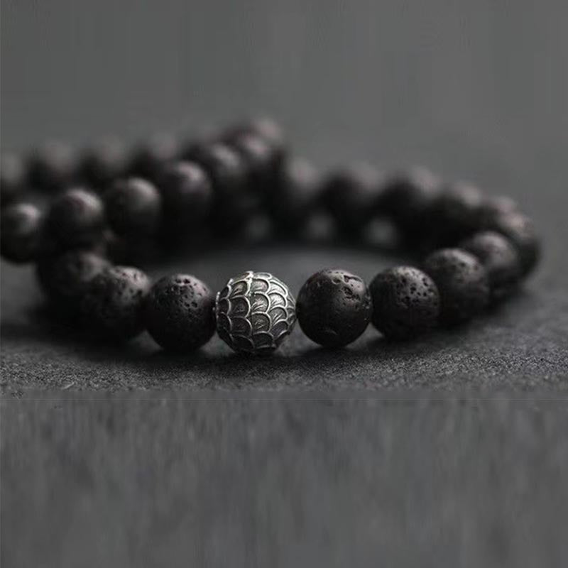 Fortune Jewel Lava Rock Fish Scales Bead Healing Bracelet