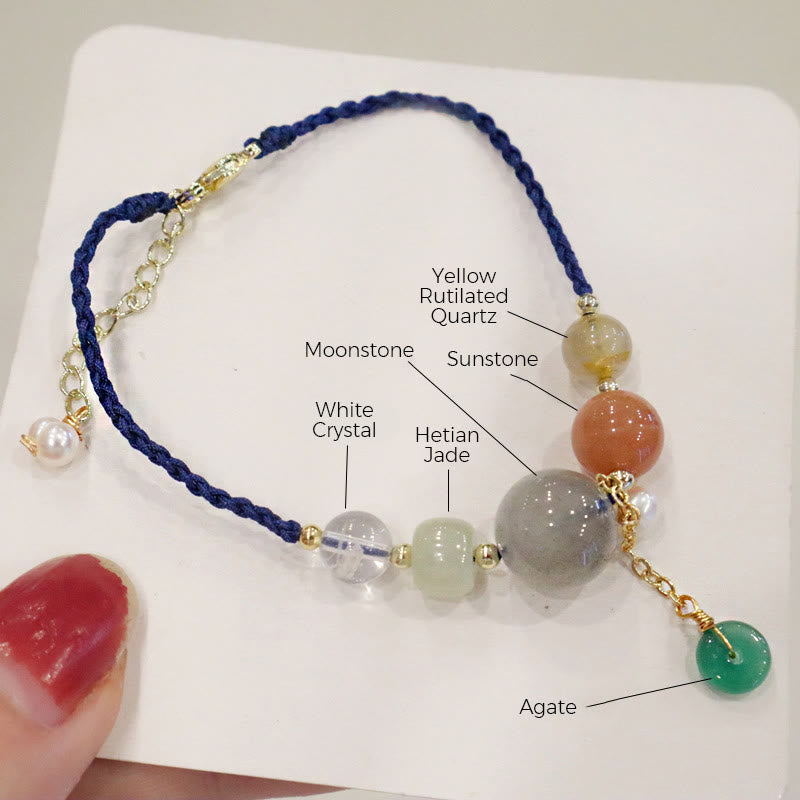 Fortune Jewel Moonstone Sunstone Beads Peace Buckle Charm Healing Bracelet