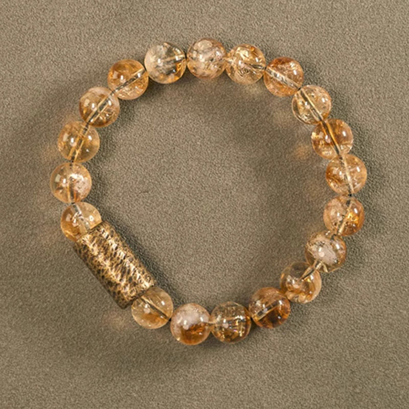 Fortune Jewel Natural Citrine Crystal Brass Bead Protection Bracelet