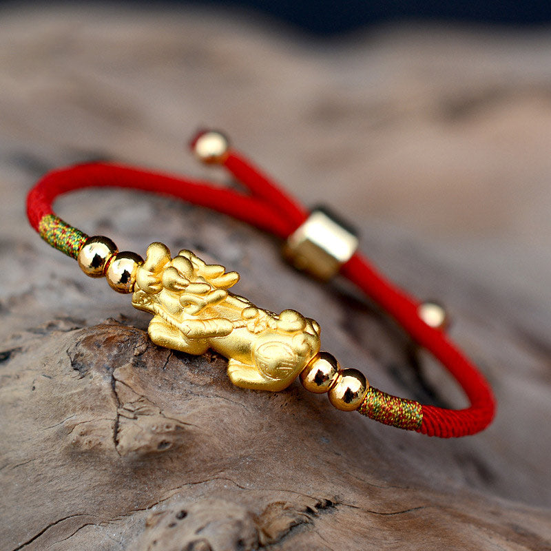 Fortune Jewel 24K Gold-Plated PiXiu Luck Red String Bracelet
