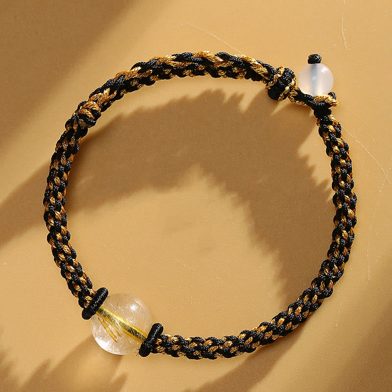 Fortune Jewel Handmade Red Agate Amethyst Golden Rutilated Quartz Pink Crystal Bead Calm Braided Bracelet