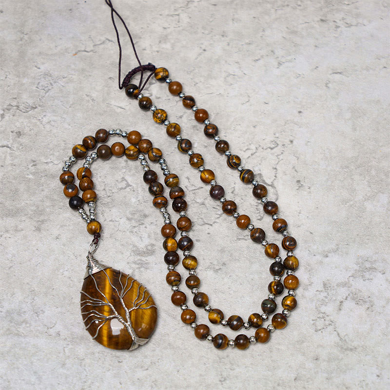Fortune Jewel Natural Tiger Eye Strength Beaded Pendant Necklace