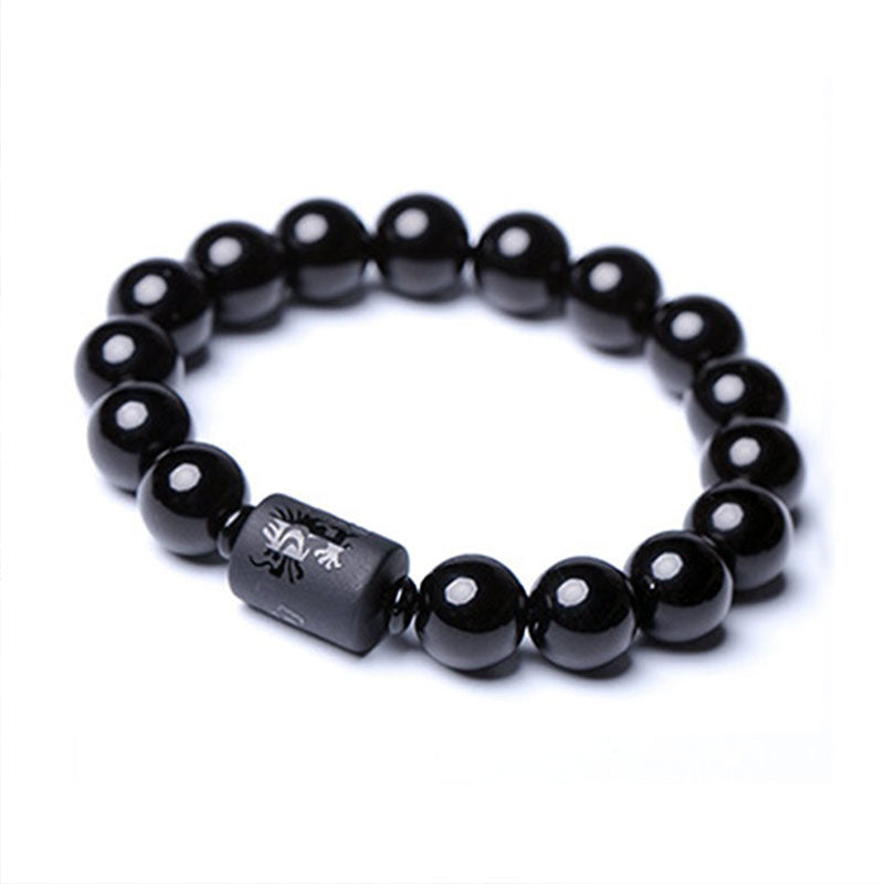 Fortune Jewel Soul Cleansing Black Obsidian Phoenix Dragon Bracelet