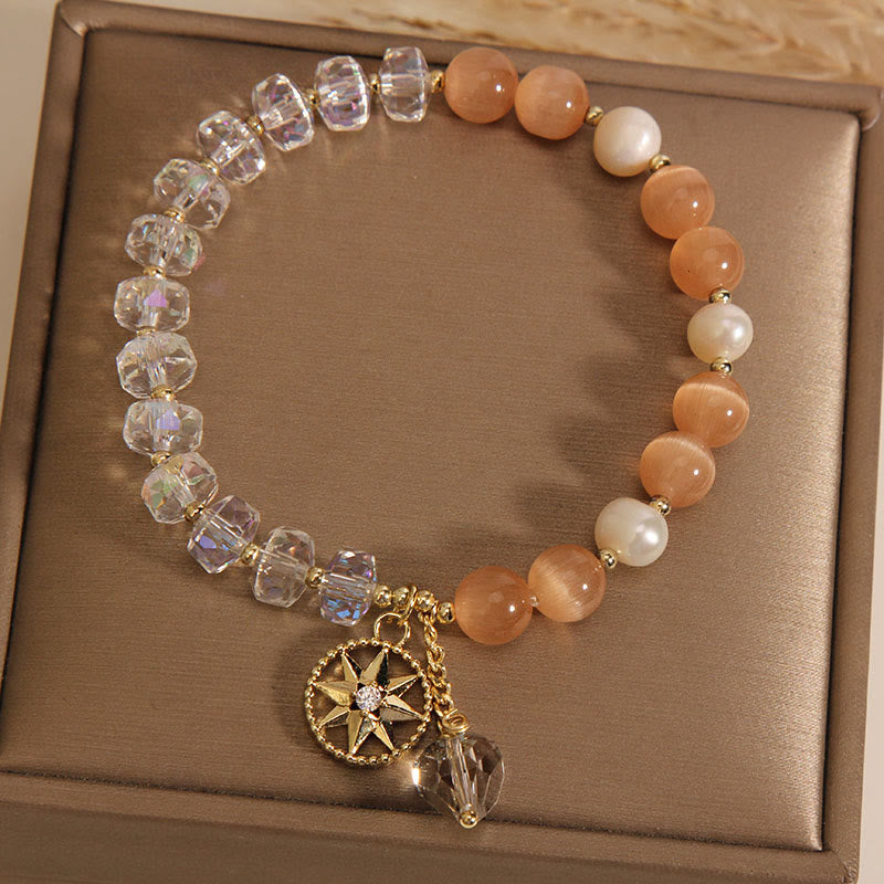 Fortune Jewel Orange Cat's Eye White Crystal Star Support Bracelet