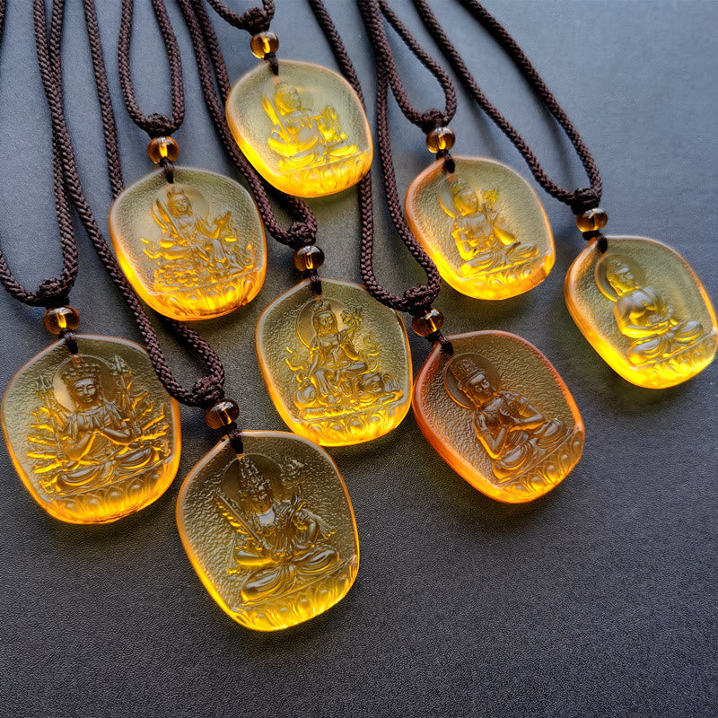 Fortune Jewel Chinese Zodiac Natal Buddha Blessing Liuli Crystal Compassion Necklace Pendant Fortune Jewel
