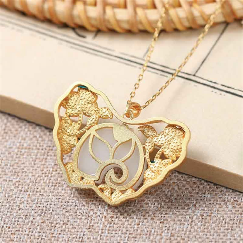 Fortune Jewel White Jade Elephant Butterfly Lotus Success Necklace Chain Pendant