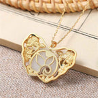 Fortune Jewel White Jade Elephant Butterfly Lotus Success Necklace Chain Pendant