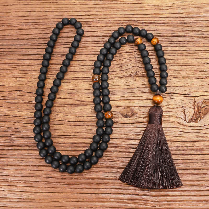 Fortune Jewel 108 Mala Beads Frosted Stone Tiger Eye Balance Bracelet Necklace Pendant