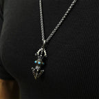 Fortune Jewel Tibet Vajra Dorje Pattern Copper Luck Wealth Metal Necklace Pendant