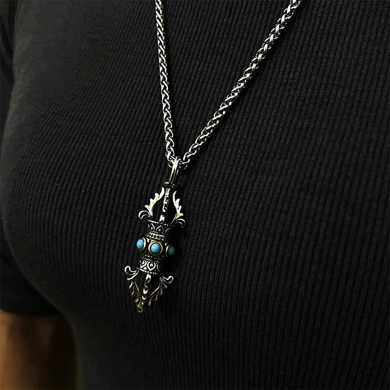 Fortune Jewel Tibet Vajra Dorje Pattern Copper Luck Wealth Metal Necklace Pendant