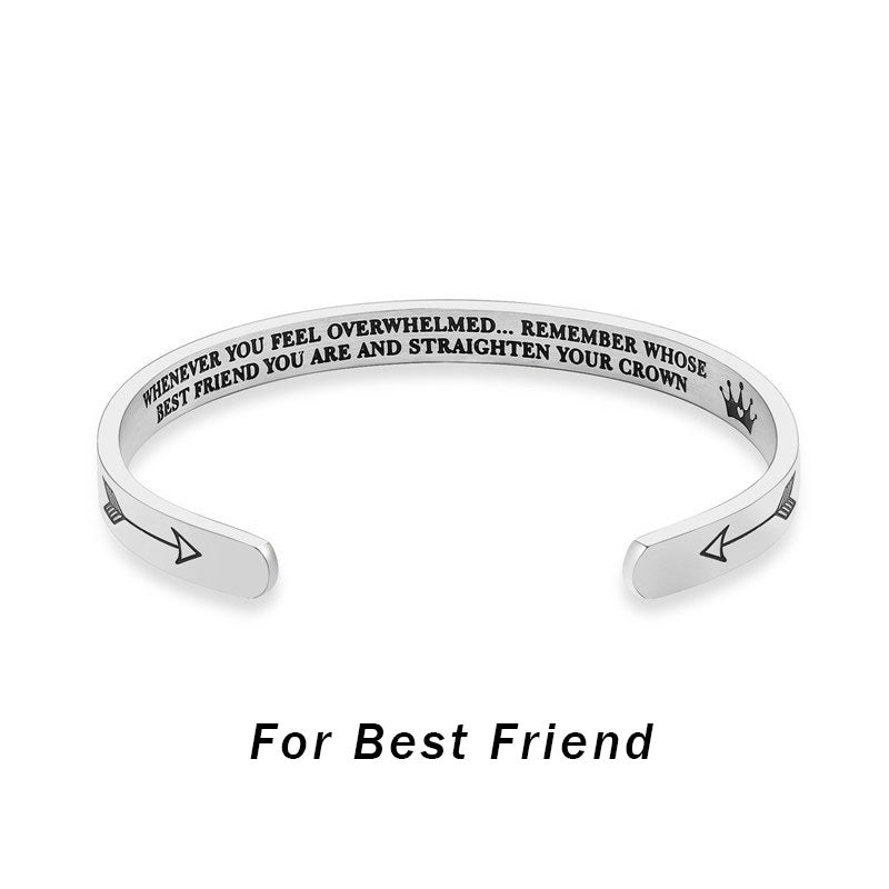 Fortune Jewel Inspirational Bracelets Personalized Gift for Her Him Engraved Mantra Cuff Bangle Crown Jewelry
