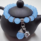 Fortune Jewel Vintage Crystal Chalcedony Stone Energy Beaded Bell Charm Bracelet