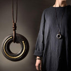 Fortune Jewel Zen Circle Ebony Wood Peace Calm Necklace Pendant Fortune Jewel