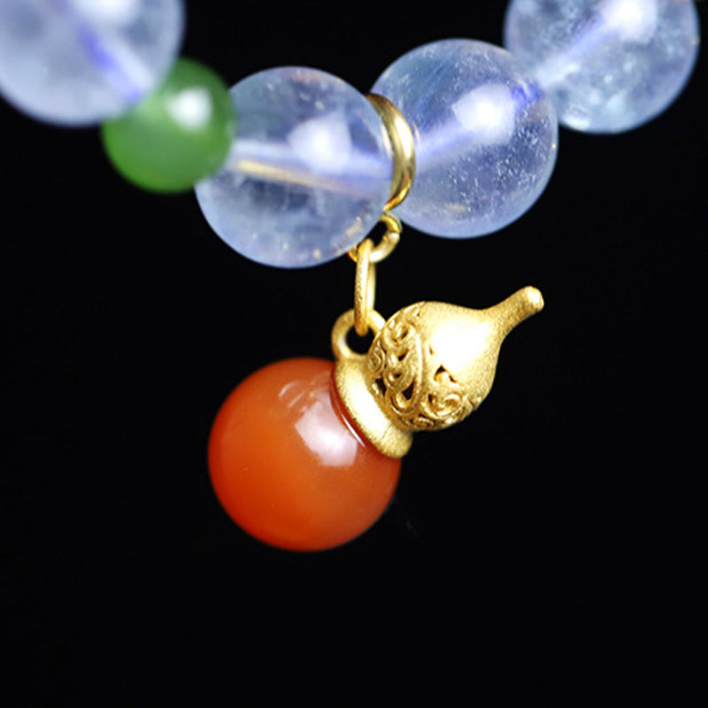 Fortune Jewel Aquamarine Red Agate Peace Gourd Charm Bracelet