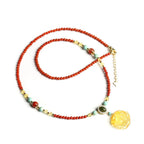 Fortune Jewel 925 Sterling Silver Natural Red Agate Amber Peony Confidence Charm Necklace Pendant