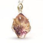 Fortune Jewel Natural Colorful Fluorite Nine Tailed Fox Protection Necklace Pendant