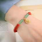 Fortune Jewel Tibetan Cinnabar Green Aventurine Luck Bracelet Necklace