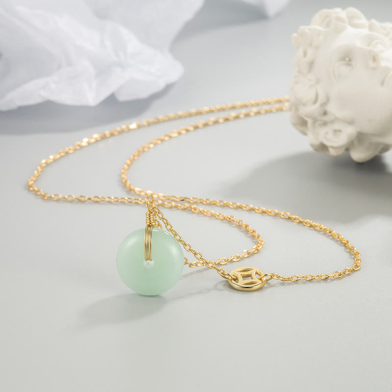 Fortune Jewel Jade Fu Character Copper Coin Peace Buckle Abundance Necklace Pendant