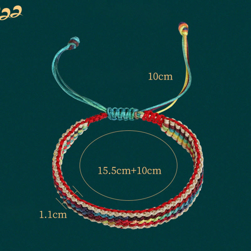 Fortune Jewel Tibet Handmade Rainbow Multicolored Protection Braided String Bracelet