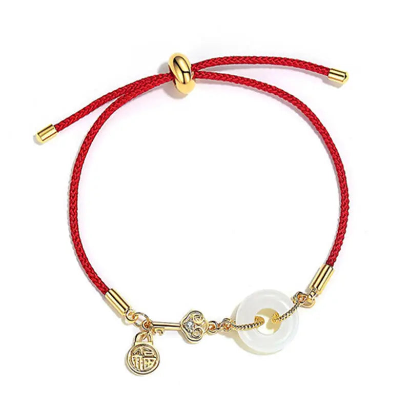Fortune Jewel "Wishing You Peace and Protection" Jade Red Rope Bracelet Includes Gift Message Card Fortune Jewel