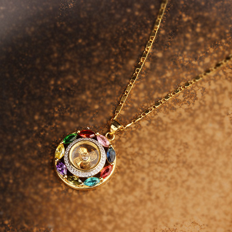 Fortune Jewel Colorful Zircon Copper Wealth Luck Rotation Bracelet Necklace Pendant