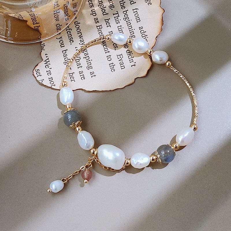 Fortune Jewel Pearl Moonstone Strawberry Quartz Bead Optimism Bracelet