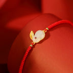 Fortune Jewel 925 Sterling Silver Year of the Rabbit Hetian White Jade Luck Red String Protection Bracelet