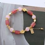 Fortune Jewel Strawberry Quartz Pink Crystal Love Heart Flower Positive Bracelet