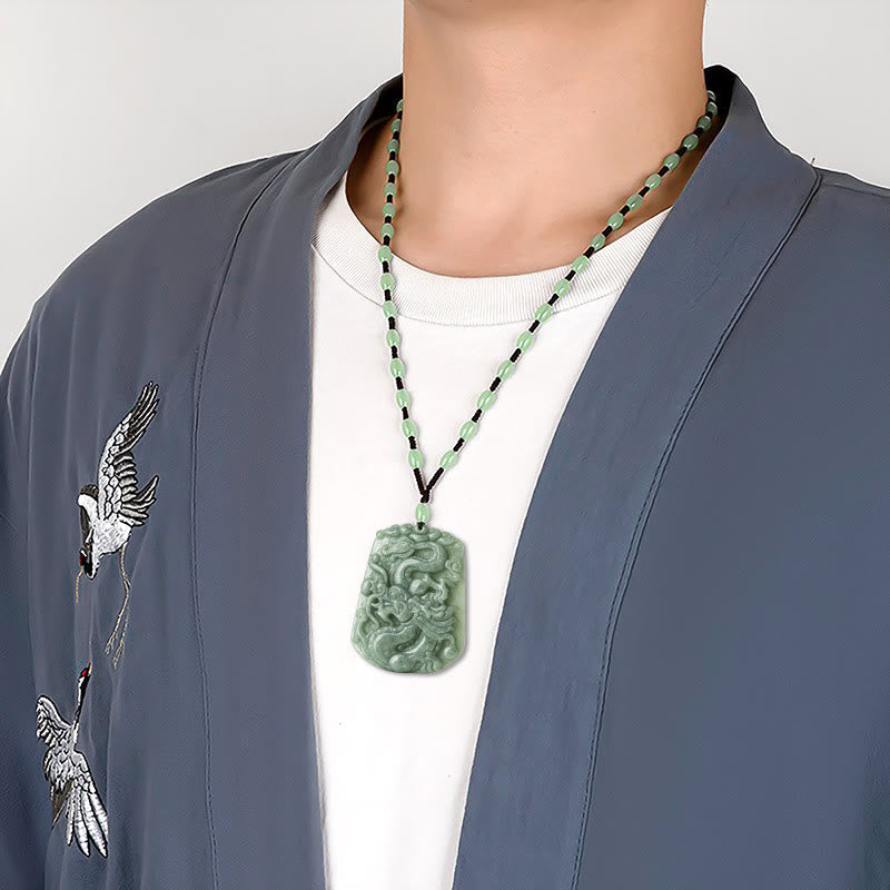 Fortune Jewel Year Of The Dragon Chinese Zodiac Dragon Soaring Jade Protection Bead Chain Necklace Pendant