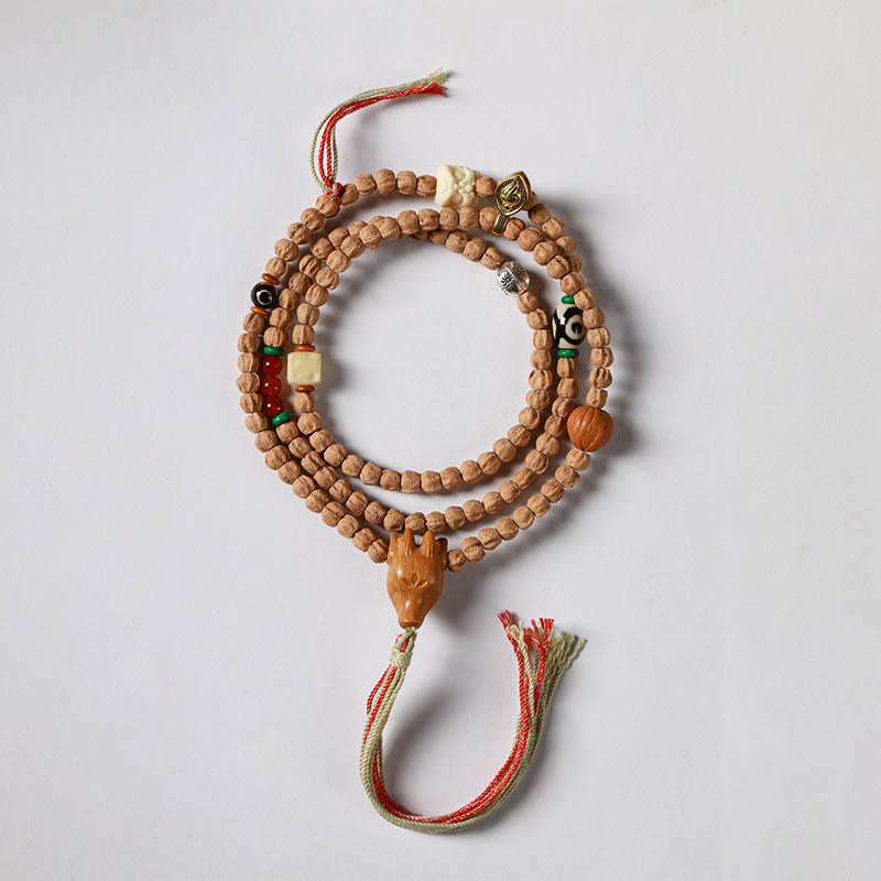 Fortune Jewel 108 Beads Bodhi Seed Red Agate Deer Head Wisdom Mala Bracelet