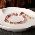 Fortune Jewel Natural Strawberry Quartz Pearl 14k Gold Plated Love Healing Bracelet