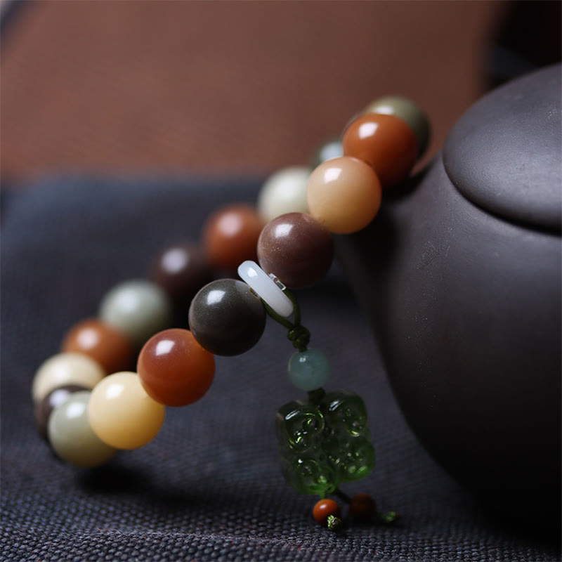 Fortune Jewel Natural Multicolored Gradient Bodhi Seed Liuli Glass Charm Peace Bracelet