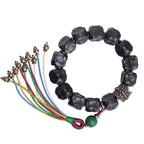 Fortune Jewel Tibet Ebony Wood Copper Peace Tassel Wrist Mala Bracelet