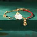 Fortune Jewel Year of the Rabbit White Jade Happiness Red String Chain Bracelet